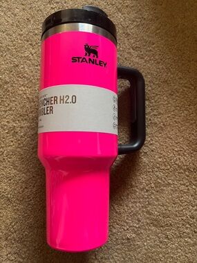 Stanley Hot Pink Travel Tumbler with Black Handle and Lid. Brand new. Never used